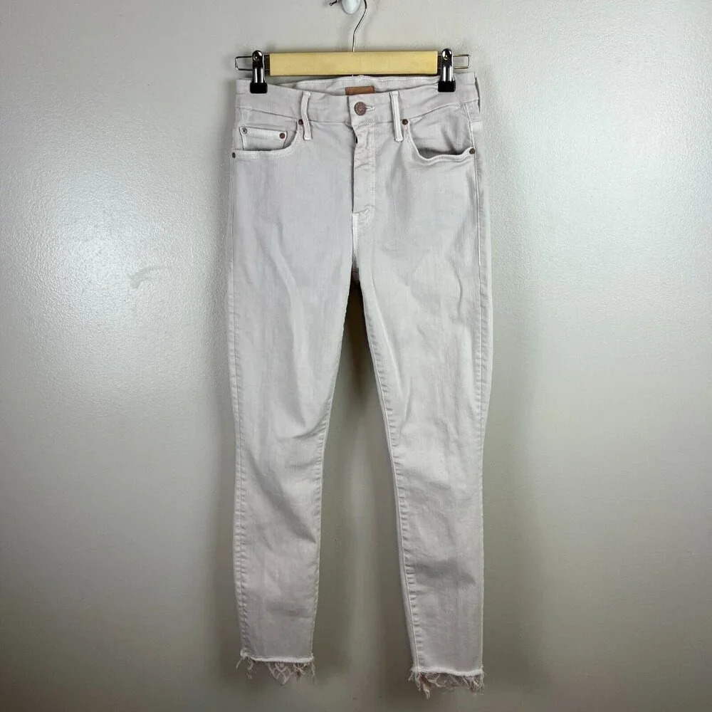Mother Looker Dagger Lace Trim Ankle Skinny Jeans Size 26 Blush Pink High Waist - Picture 2 of 13